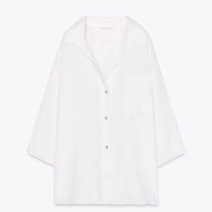 NWT: Zara Classic White 100% Linen Oversized Shirt in Sz: Small.